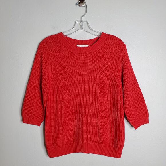 Moussy Red Elbow Sleeve Cable Knit Crew Neck Pullover Sweater Free Size Classic - Picture 1 of 12